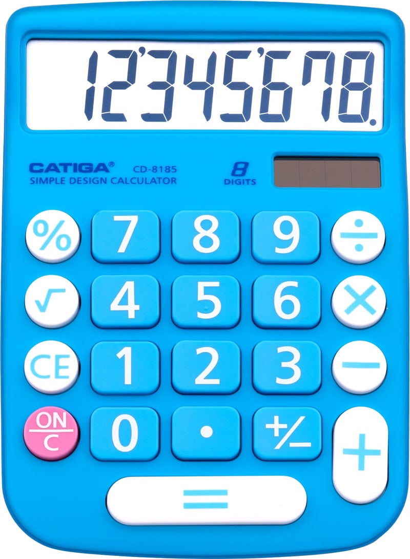 CATIGA Desktop Calculator 8 Digit with Solar Power and LCD Display, Big Buttons, for Home, Office, School, Class and Business, 4 Function Small Basic Calculators for Desk, CD-8185 - Image 1